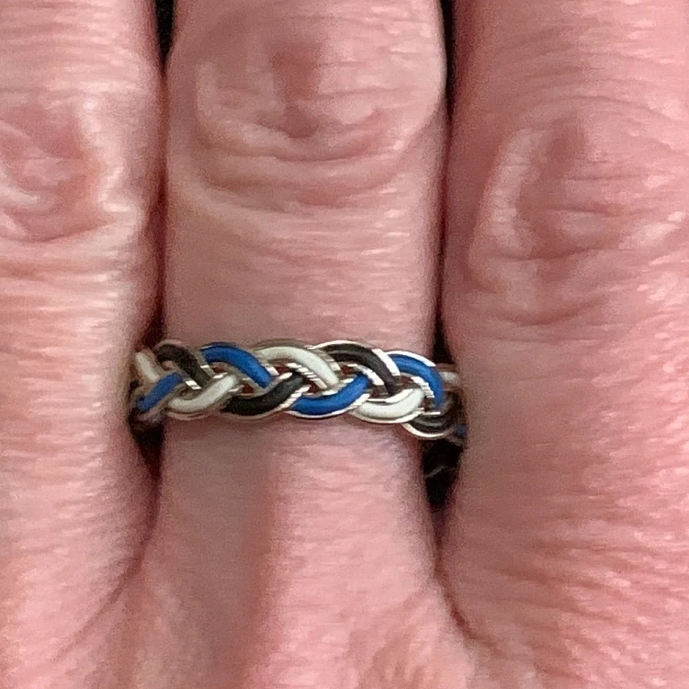 Blue/black/white braided ring size 10.5